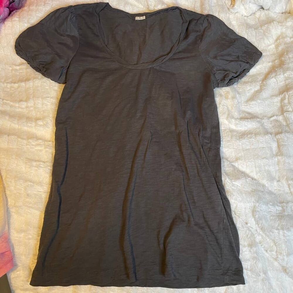 JCREW Grey Extra Small‎ XS Silk Sleeve Rope Neckline Short Sleeve Top Shirt